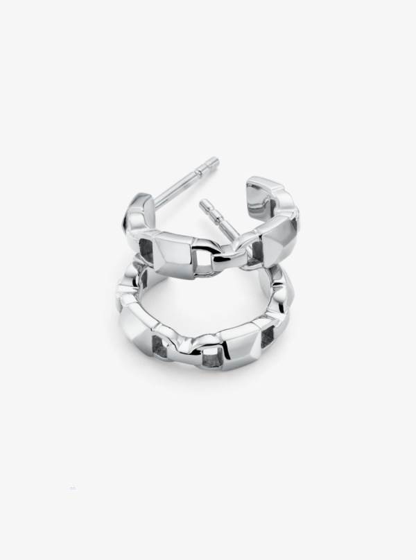 Damske Nausnice Michael Kors Precious Metal-Plated Sterling Silver Mercer Link Mini Hoops Strieborne - Šperky Michael Kors Obchod | RNMWF-5643